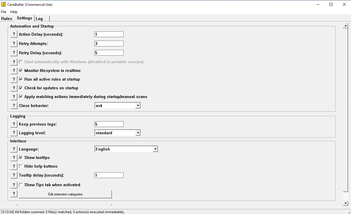 Mockup of configuration settings screen